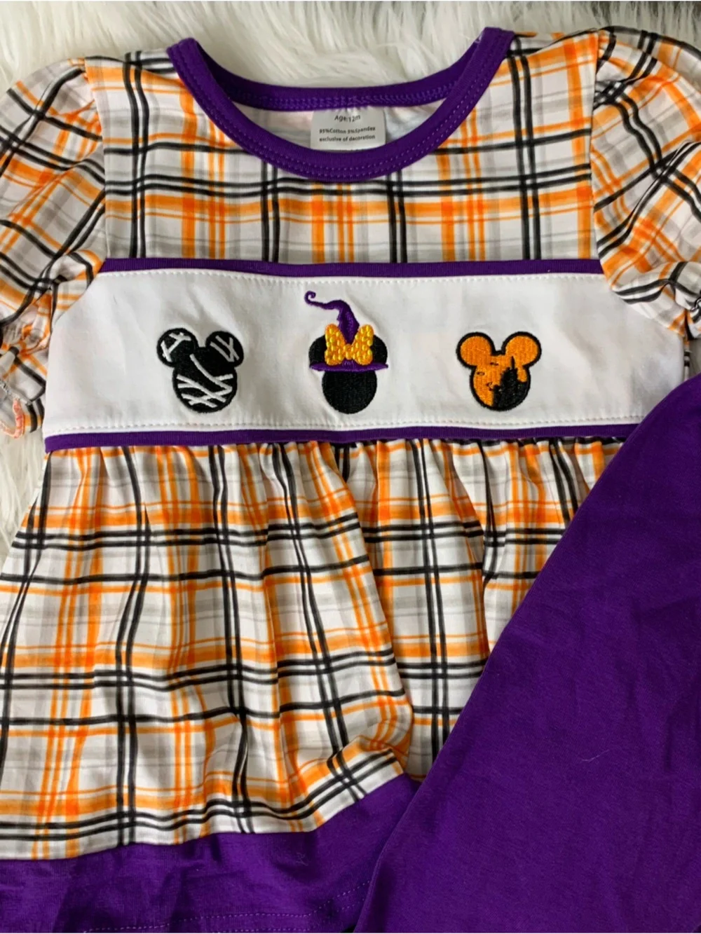 Disney Halloween Plaid Embroidered Purple Trim Outfit Size 12M